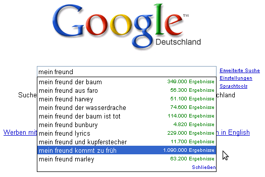 Google - mein freund kommt zu früh Google - mein freund kommt zu früh